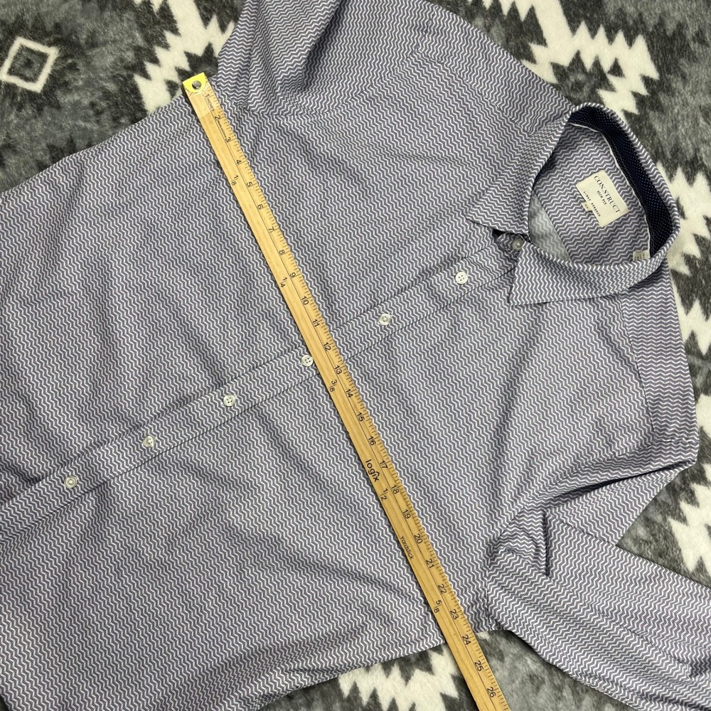 Con.Struct Mens XL Slim Fit 4-Way Stretch Chevron Button Down Shirt Navy White - Picture 5 of 10